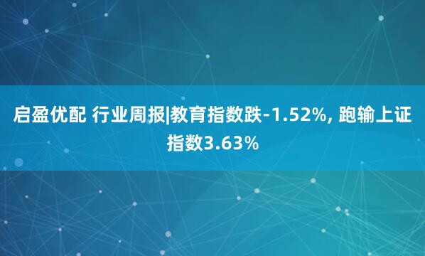 启盈优配 行业周报|教育指数跌-1.52%, 跑输上证指数3.63%